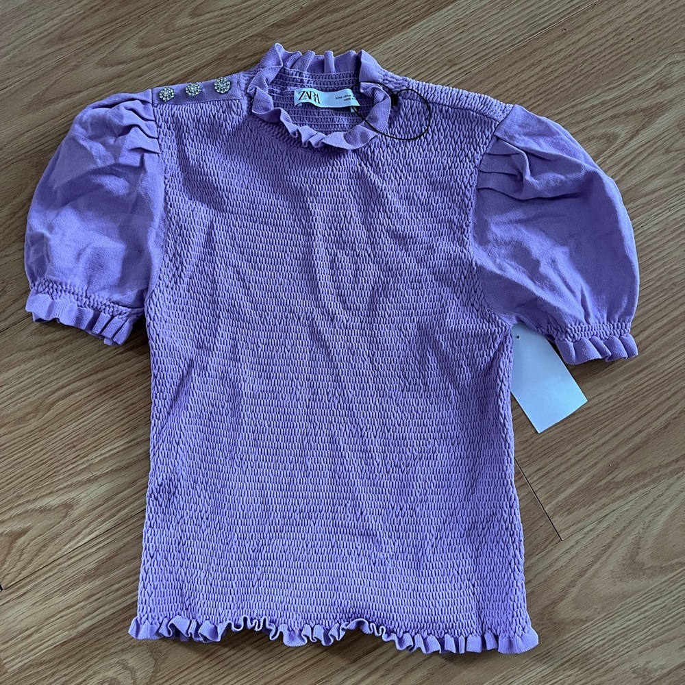Zara Lilac Ruffle Neck Top
